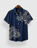 Abstract Swirl Printed Half Sleeve Shirt – Navy Blue Designer Casual Shirt