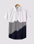 Mountain Print Half Sleeve Shirt – White, Grey & Navy Designer Casual Shirt