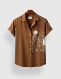 Minimal Line Art Printed Half Sleeve Shirt – Brown Designer Casual Shirt