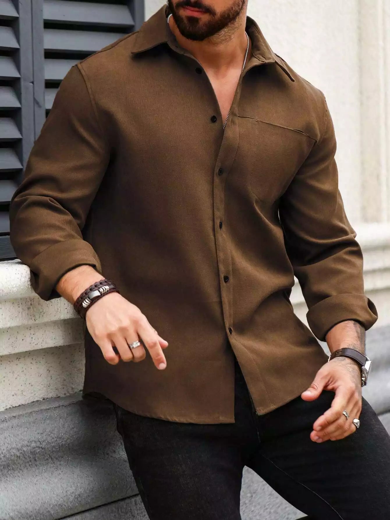 Coffee Brown Full Sleeve Shirt – Premium Solid Casual Wear