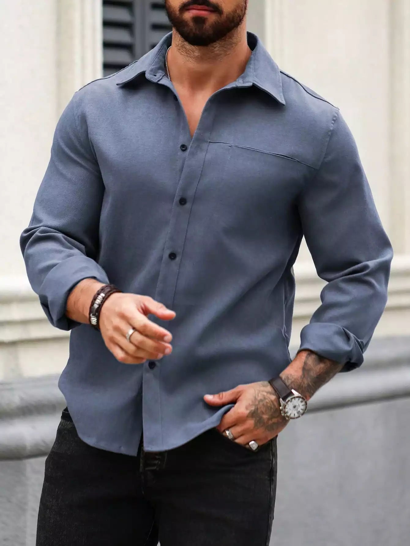 Steel Blue Full Sleeve Shirt – Premium Solid Casual Wear