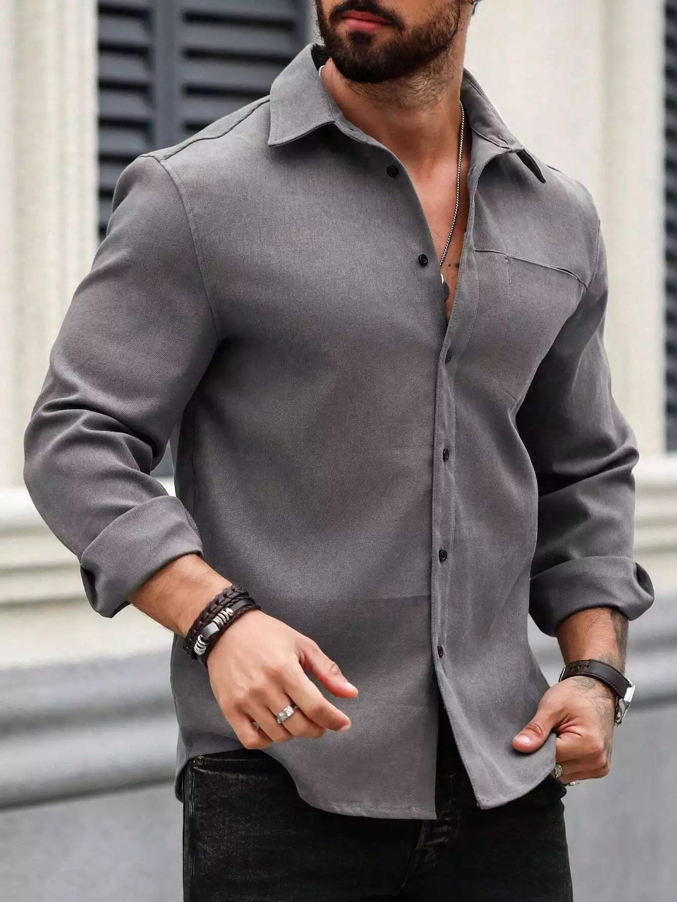 Grey Full Sleeve Shirt – Premium Solid Casual Shirt