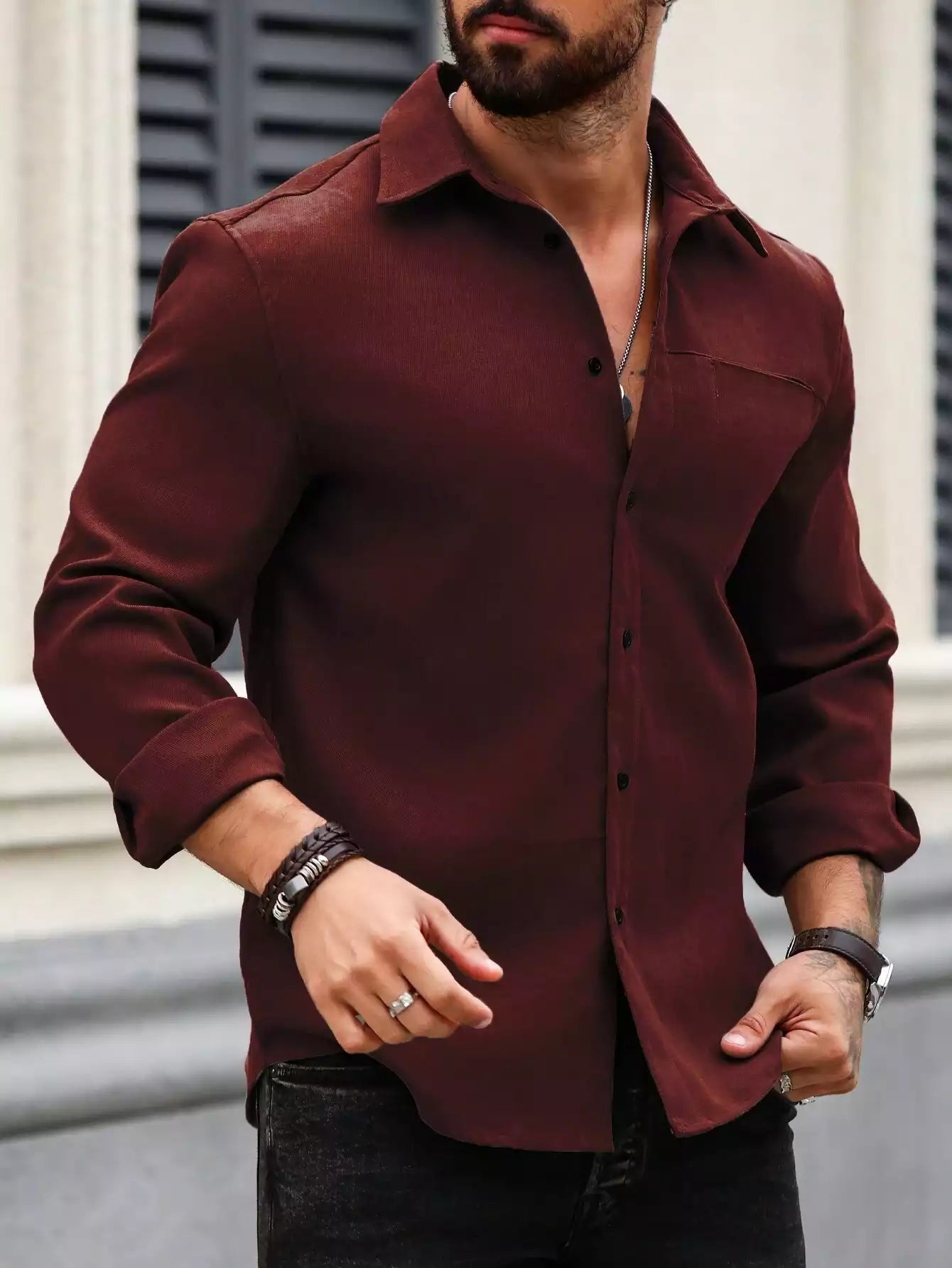 Wine Maroon Full Sleeve Shirt – Premium Solid Smart Casual Wear