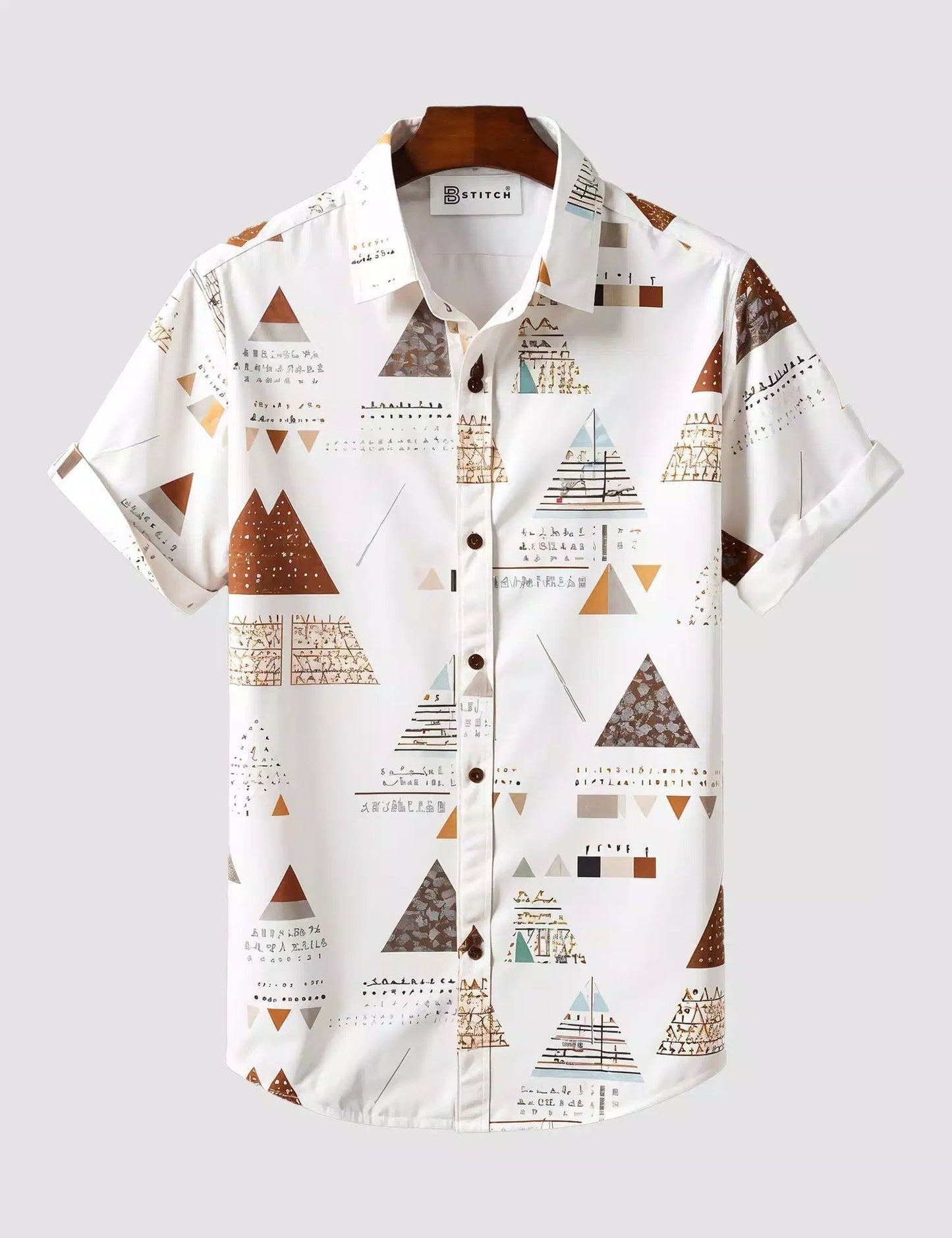 White Pyramid Print Short Sleeve Shirt | Designer Casual Button-Down Summer Wear